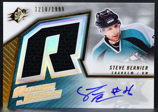 2005-06 SPx Steve Bernier 240 San Jose Sharks RC Auto 1218/1999 Jersey 8795