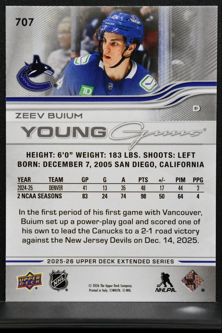 2025-26 Upper Deck Extended Series Young Guns Zeev Buium 707 Canucks RC 3260
