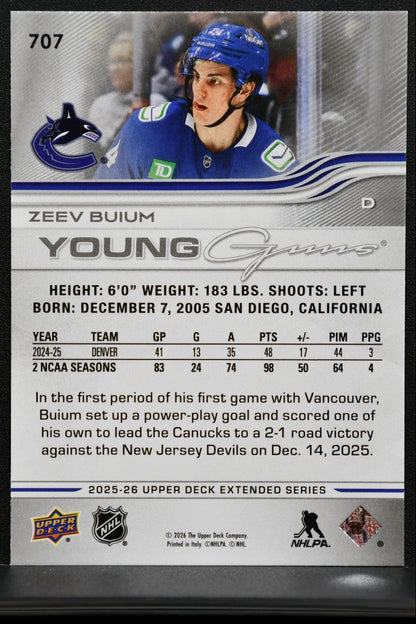 2025-26 Upper Deck Extended Series Young Guns Zeev Buium 707 Canucks RC 3260