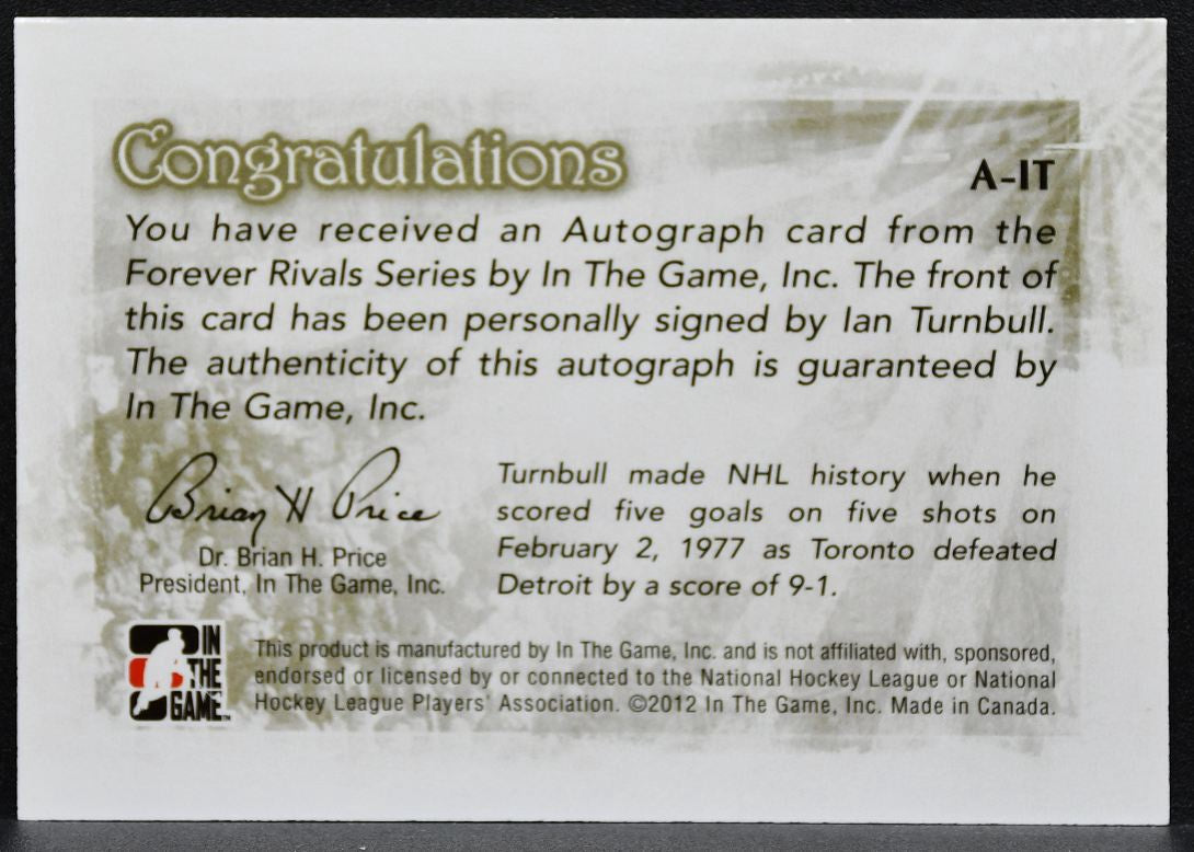 2012-13 In The Game Forever Rivals Autographs Ian Turnbull Maple Leafs Auto 6890