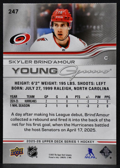 2025-26 UD Series 1 Young Guns Skyler Brind'Amour 247 Carolina Hurricanes RC 1169