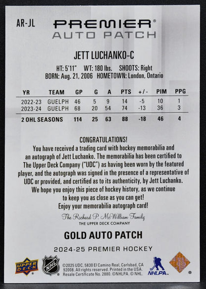 2024-25 UD Premier Acetate Gold Rookies Auto Patch Luchanko RC Auto Patch 5688