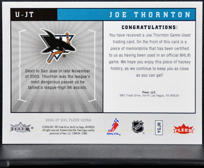2006-07 Fleer Ultra Rookie Uniformity Jerseys Joe Thornton U-JT Jersey 1885