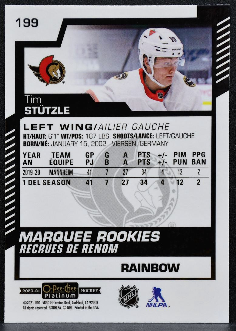 2020-21 O-Pee-Chee Platinum Marquee Rookies Rainbow Tim Stutzle Senators RC 8310