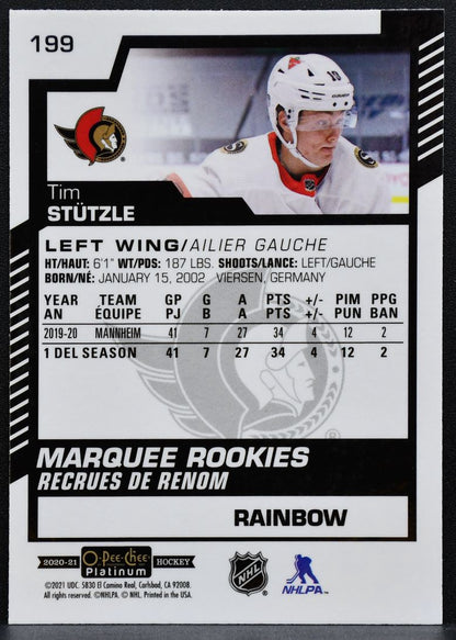 2020-21 O-Pee-Chee Platinum Marquee Rookies Rainbow Tim Stutzle Senators RC 8310