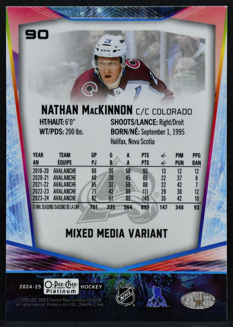 2024-25 OPC Platinum Mixed Media Variant Nathan MacKinnon 90 Avalanche 7020