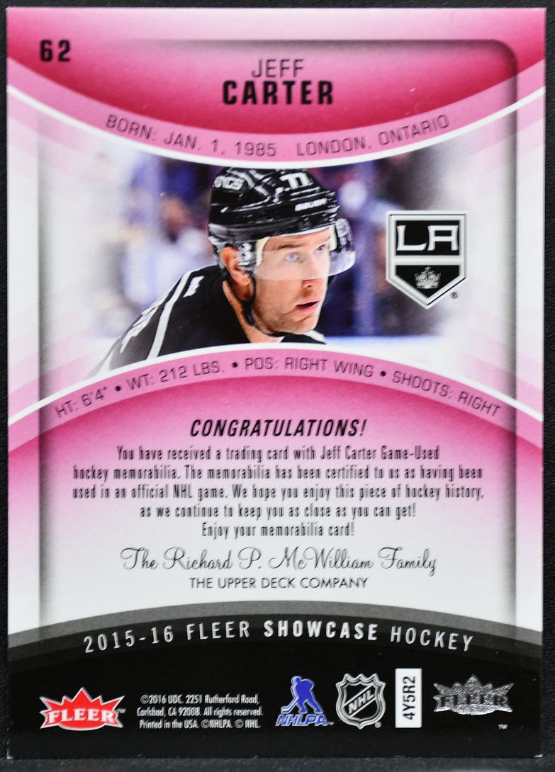 2015-16 Fleer Showcase Red Glow Jersey Carter 46/99 Jersey 8595
