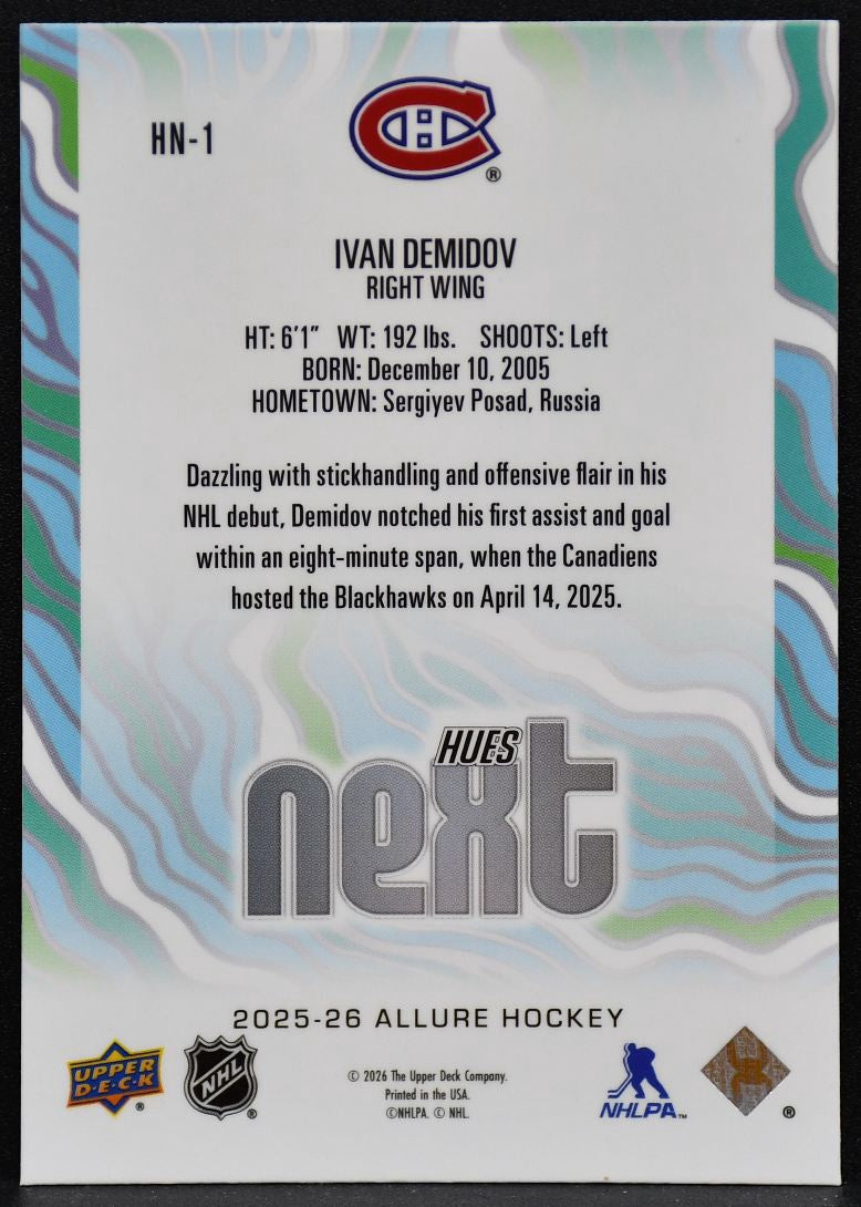 2025-26 Upper Deck Allure Hues Next Ivan Demidov HN-1 Montreal Canadiens RC 4883