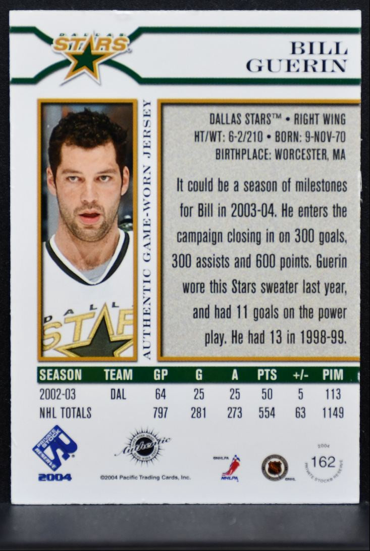 2003-04 Pacific Private Stock Reserve Jersey Bill Guerin 0210/1000 Jersey 2035