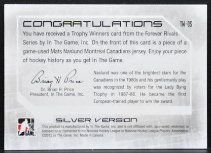2012-13 ITG Forever Rivals Trophy Winners Memorabilia Naslund Jersey 5234