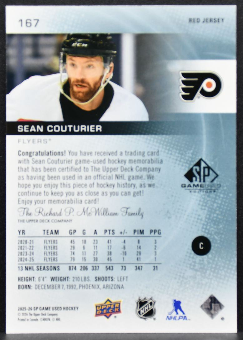 2025-26 SP Game Used Red Jersey Sean Couturier 167 Jersey 0152