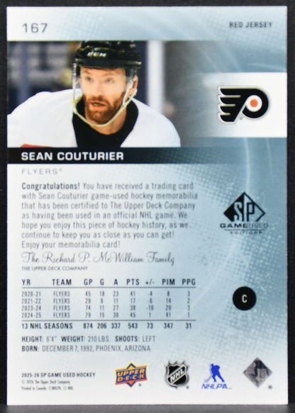 2025-26 SP Game Used Red Jersey Sean Couturier 167 Jersey 0152