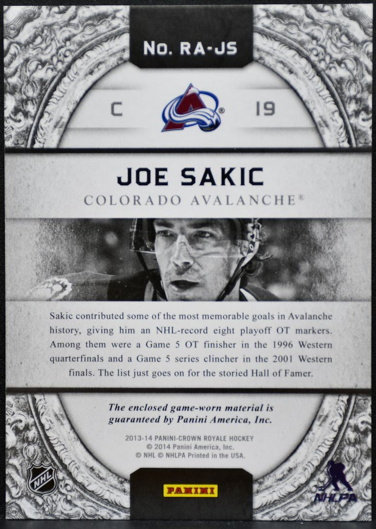 2013-14 Panini Crown Royale Regal Achievements Materials Sakic Jersey 9393