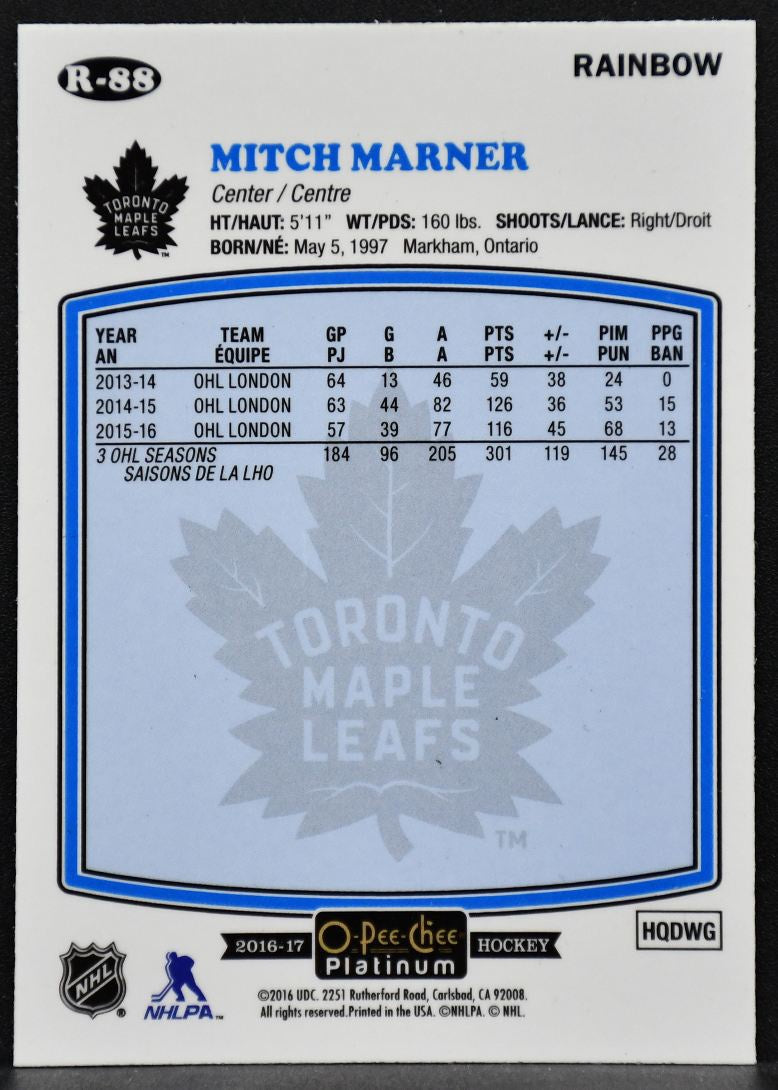 2016-17 O-Pee-Chee Platinum Retro Rookie Rainbow Mitch Marner R-88  RC