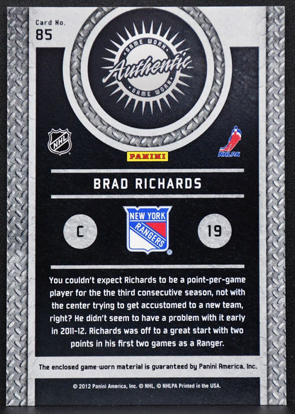 2011-12 Panini Titanium Game Worn Gear Prime Brad Richards 85 Rangers /50 Patch 4503