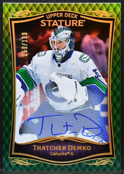 2023-24 Upper Deck Stature Auto Green Thatcher Demko 6 Canucks Auto 059/199 4708