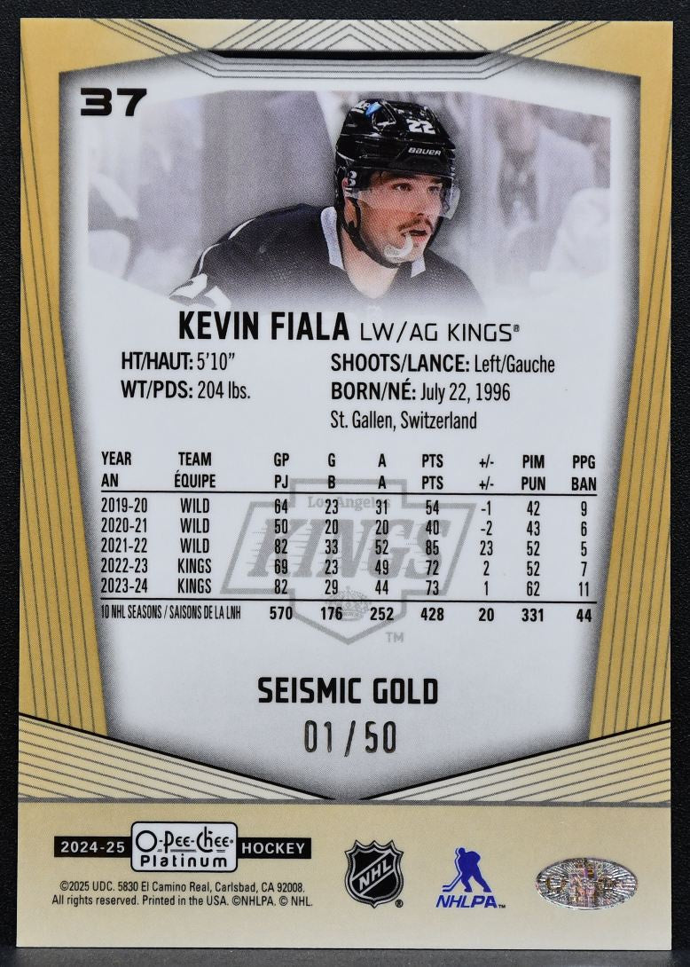 2024-25 O-Pee-Chee Platinum Seismic Gold Kevin Fiala 37 Kings 01/50 9478