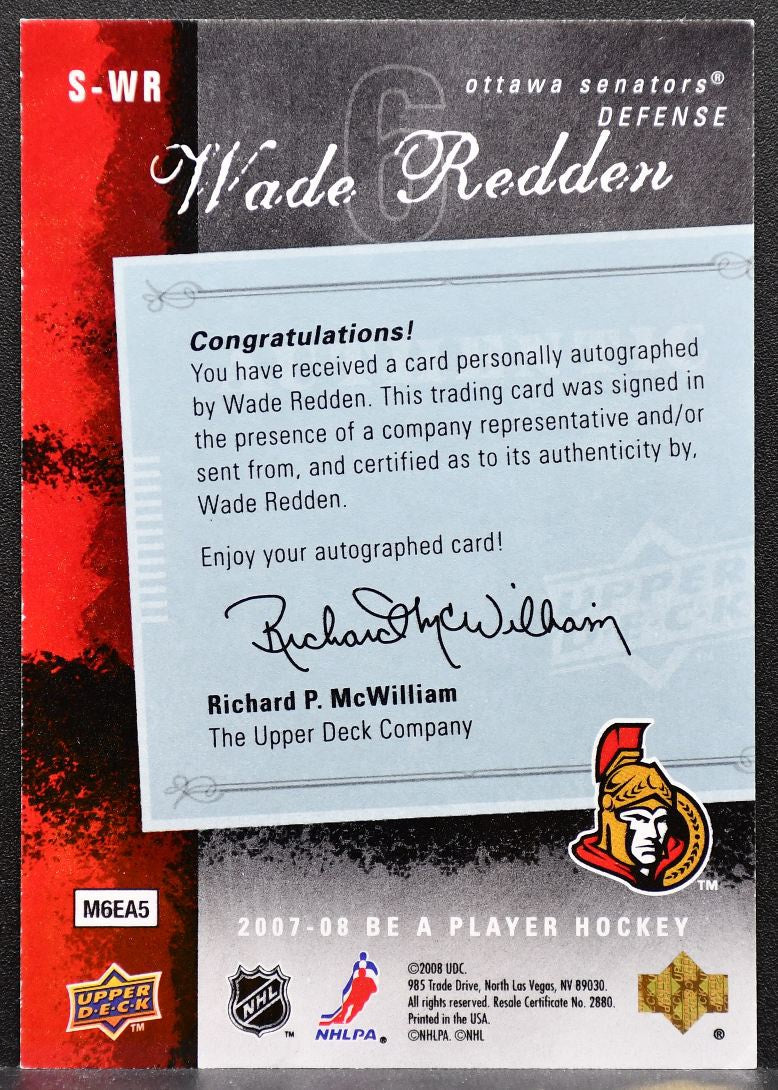 2007-08 Upper Deck Be a Player Signatures Wade Redden Ottawa Senators Auto 1353