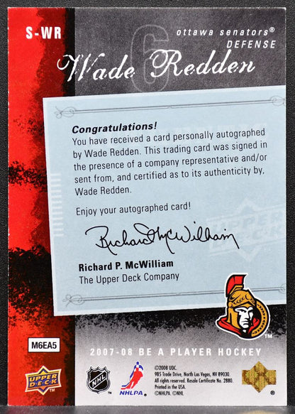 2007-08 Upper Deck Be a Player Signatures Wade Redden Ottawa Senators Auto 1353