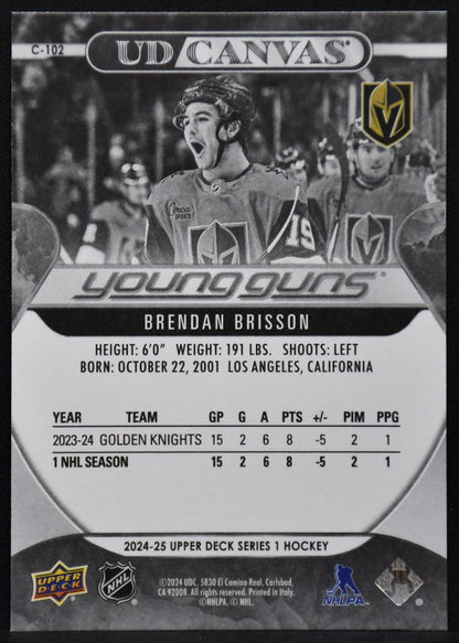 24-25 UD Series 1 UD Canvas Young Guns Brendan Brisson C-102 Golden Knights RC 1700