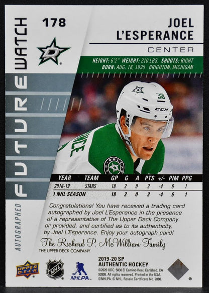 2019-20 SP Authentic Future Watch L'Esperance 178 Stars RC Auto 408/999 6306