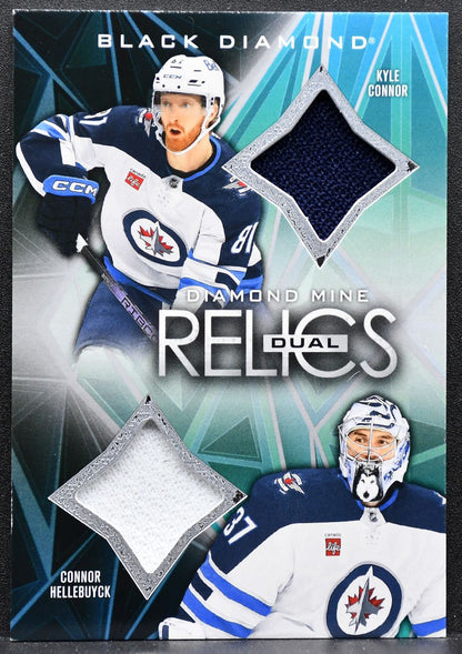 2024-25 UD Black Diamond Mine Dual Relics Connor / Hellebuyck Jets Jersey 3543