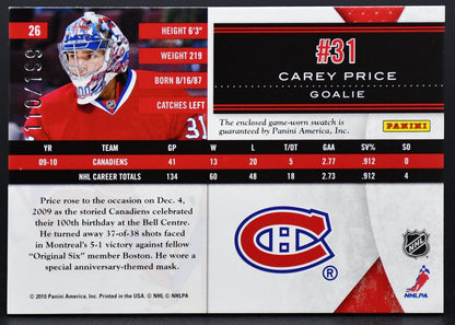2010-11 Panini Limited Carey Price 26 Jersey