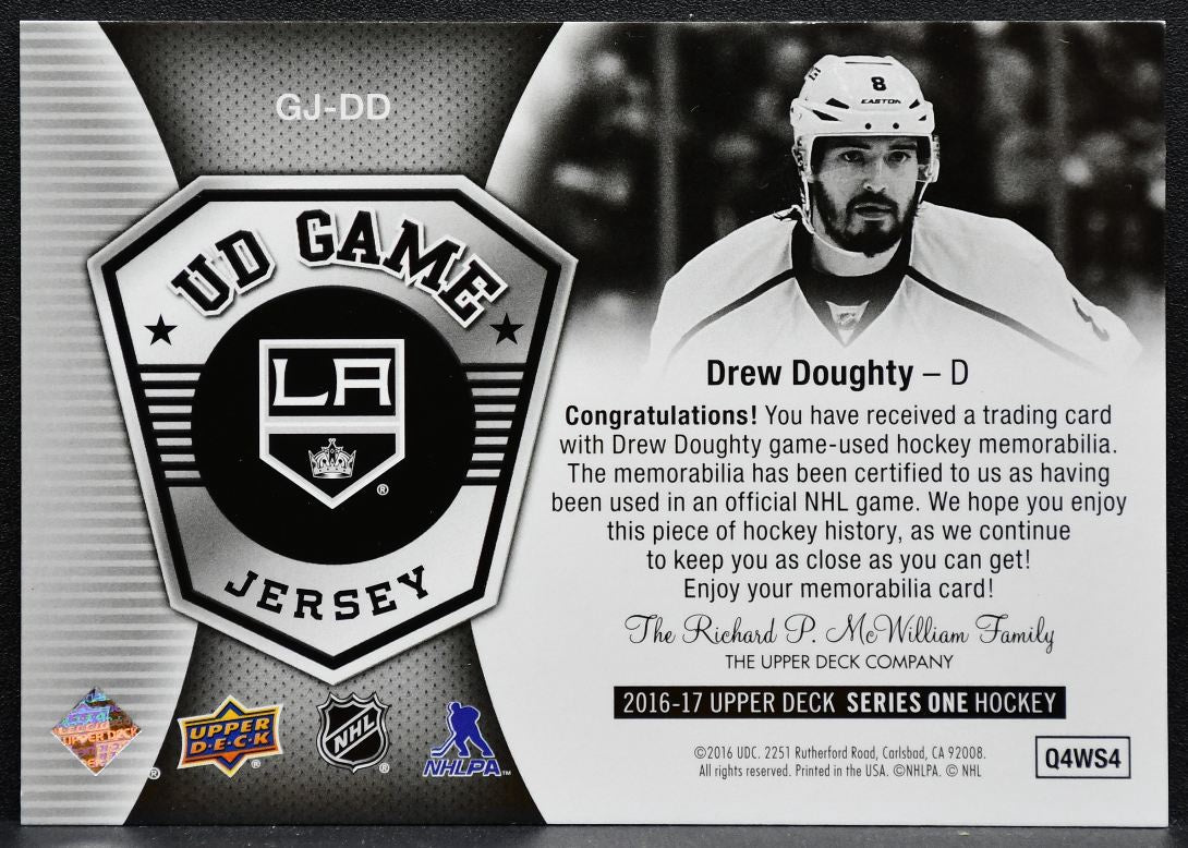 2016-17 Upper Deck Series 1 UD Game Jerseys Drew Doughty GJ-DD Kings Jersey 2738