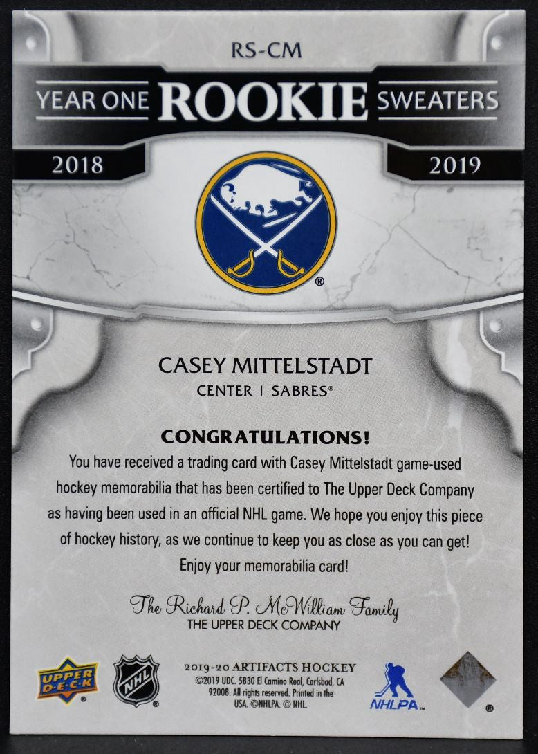 2019-20 UD Artifacts Year One RC Sweaters Mittelstadt Sabres RC Jersey 4404