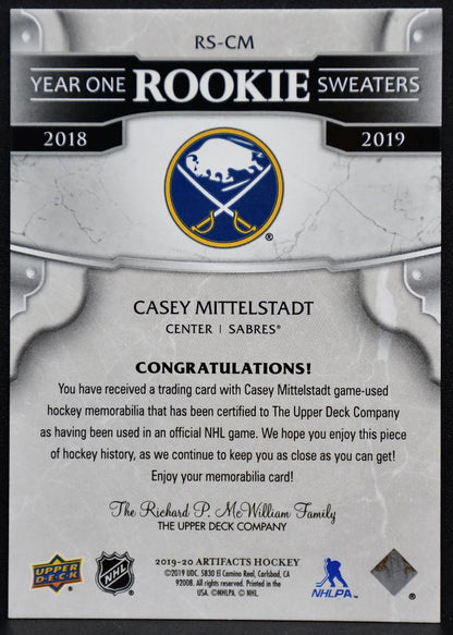 2019-20 UD Artifacts Year One RC Sweaters Mittelstadt Sabres RC Jersey 4404