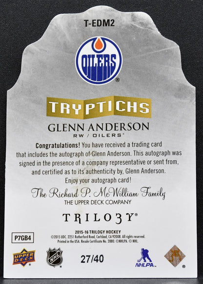 2015-16 Upper Deck Trilogy Tryptichs Glenn Anderson Oilers Auto 27/40 5596