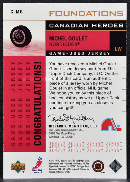 2002-03 UD Foundations Canadian Heroes Michel Goulet 129/150 Jersey 3353