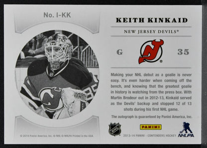 2013-14 Panini Contenders NHL Ink Keith Kinkaid I-KK New Jersey Devils Auto 1672