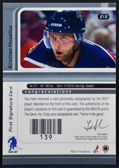 2002-03 Be a Player Seriesgraph Buybacks 2001 Huselius 212 Panthers Auto 7921