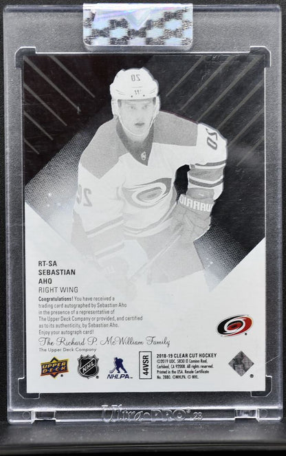 2018-19 UD Clear Cut SP Game Used Authentic Rookies Aho Hurricanes RC Auto 7152