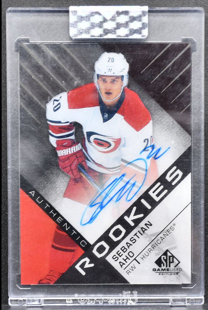 2018-19 UD Clear Cut SP Game Used Authentic Rookies Aho Hurricanes RC Auto 7152