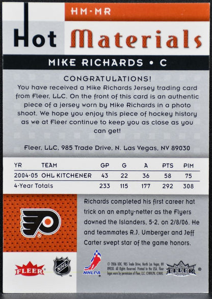 2005-06 Fleer Hot Prospects Materials Mike Richards HM-MR Flyers Jersey 0450