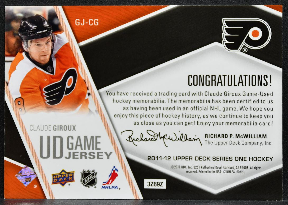 2011-12 Upper Deck Series 1 UD Game Jersey Claude Giroux Flyers Jersey 2204
