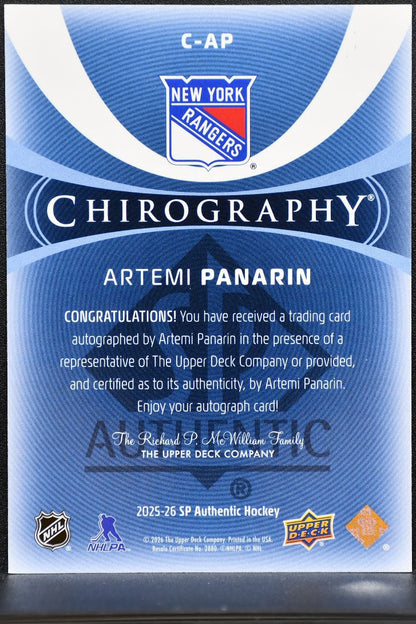 2025-26 SP Authentic Chirography Artemi Panarin C-AP New York Rangers Auto 4464