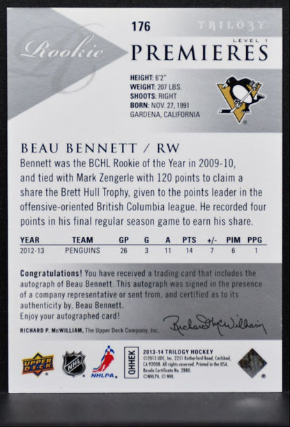 2013-14 UD Trilogy Rookie Premieres Auto Lvl 1 Bennett RC Auto 053/699 9939