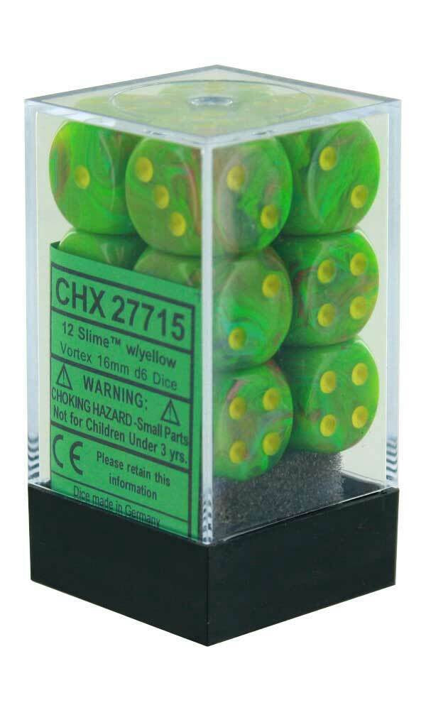 Vortex 12 * D6 Slime / Yellow 16mm Chessex Dice (CHX27715)