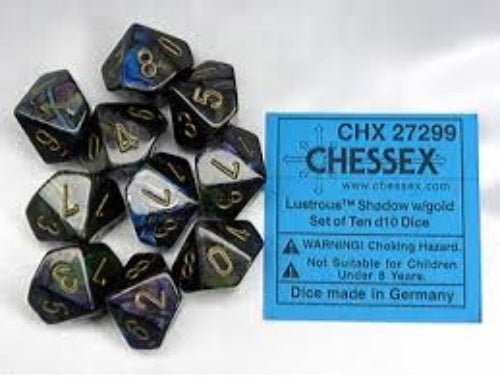 Lustrous 10 * D10 Shadow / Gold Chessex Dice (CHX27299)