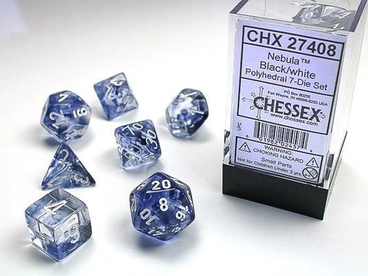 Nebula 7-Die Set Black / White Chessex Dice (CHX27408)
