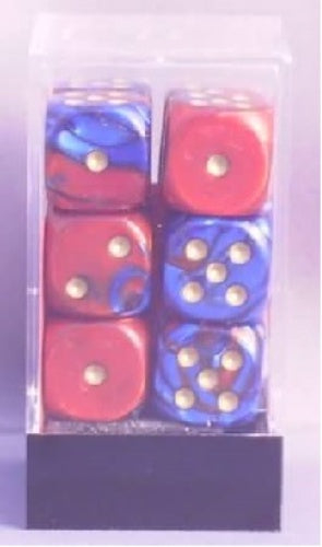 Gemini 12 * D6 Blue-Red / Gold 16mm Chessex Dice (CHX26629)