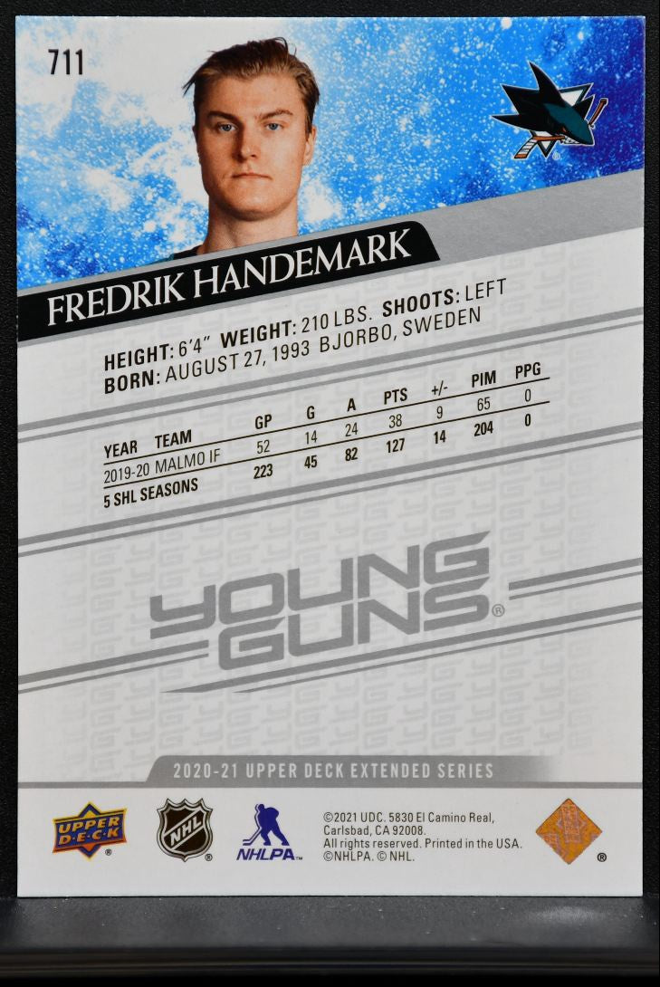 2020-21 Upper Deck Extended Series Young Guns Fredrik Handemark Sharks RC 1570