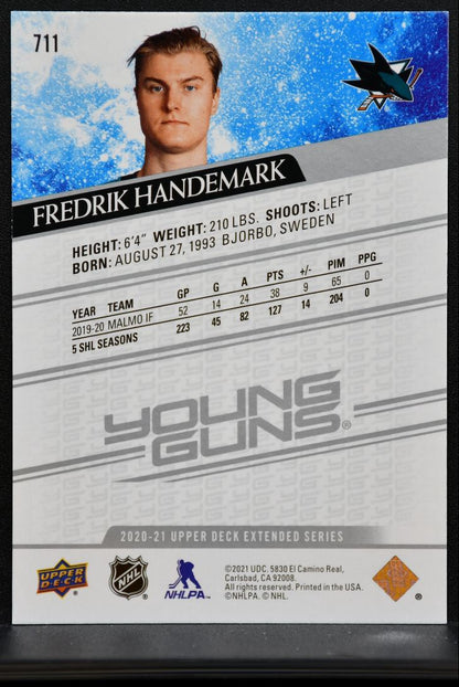 2020-21 Upper Deck Extended Series Young Guns Fredrik Handemark Sharks RC 1570