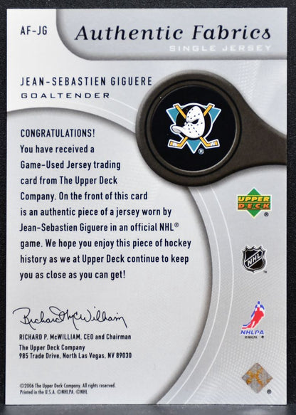 2005-06 SP Game Used Authentic Fabrics Giguere Mighty Ducks Jersey 5832