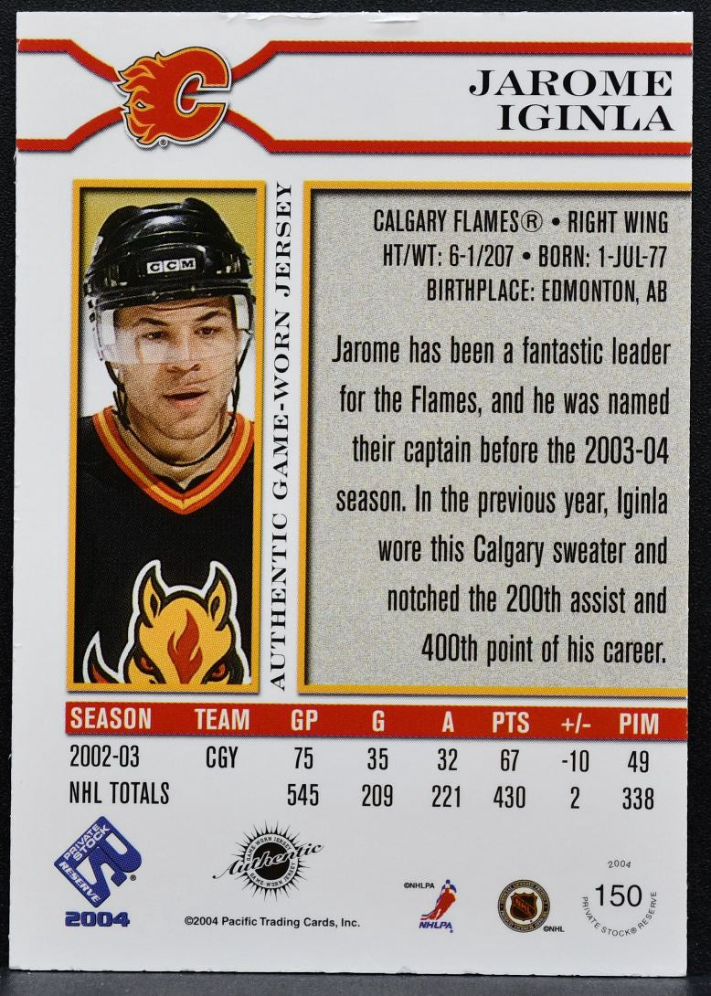 2003-04 Pacific Private Stock Reserve Jersey Jarome Iginla Flames Jersey 1441