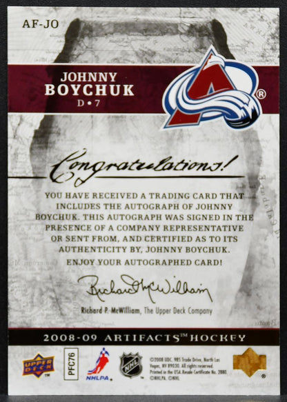 2008-09 Upper Deck Artifacts Auto-Facts Johnny Boychuk AF-JO Avalanche Auto 2403