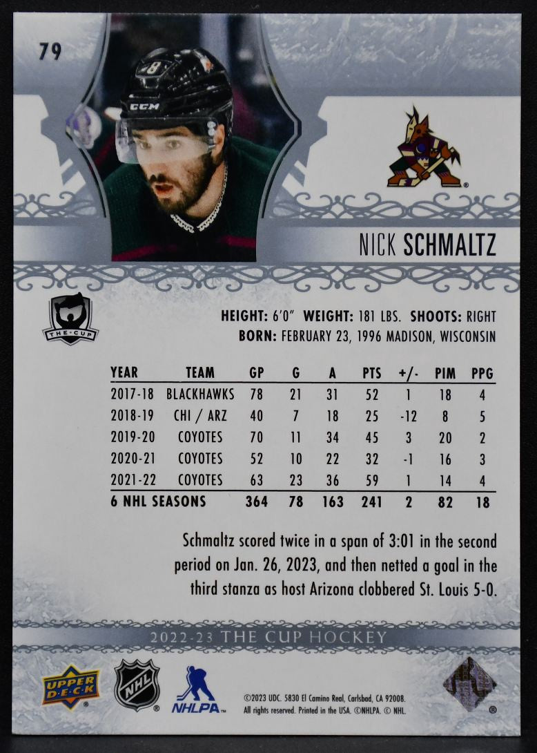 2022-23 Upper Deck The Cup Nick Schmaltz 79 Arizona Coyotes 003/249 3605